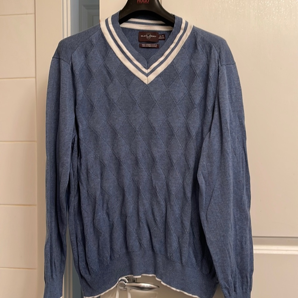 Blue V Neck Mens XL SWEATER with white v trim